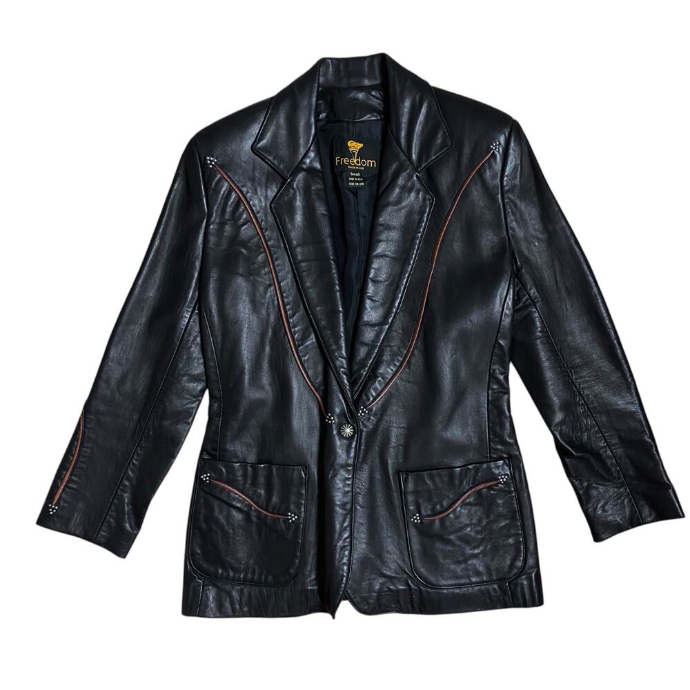 Freedom Black Leather Blazer Jacket Western Rodeo Womens Small